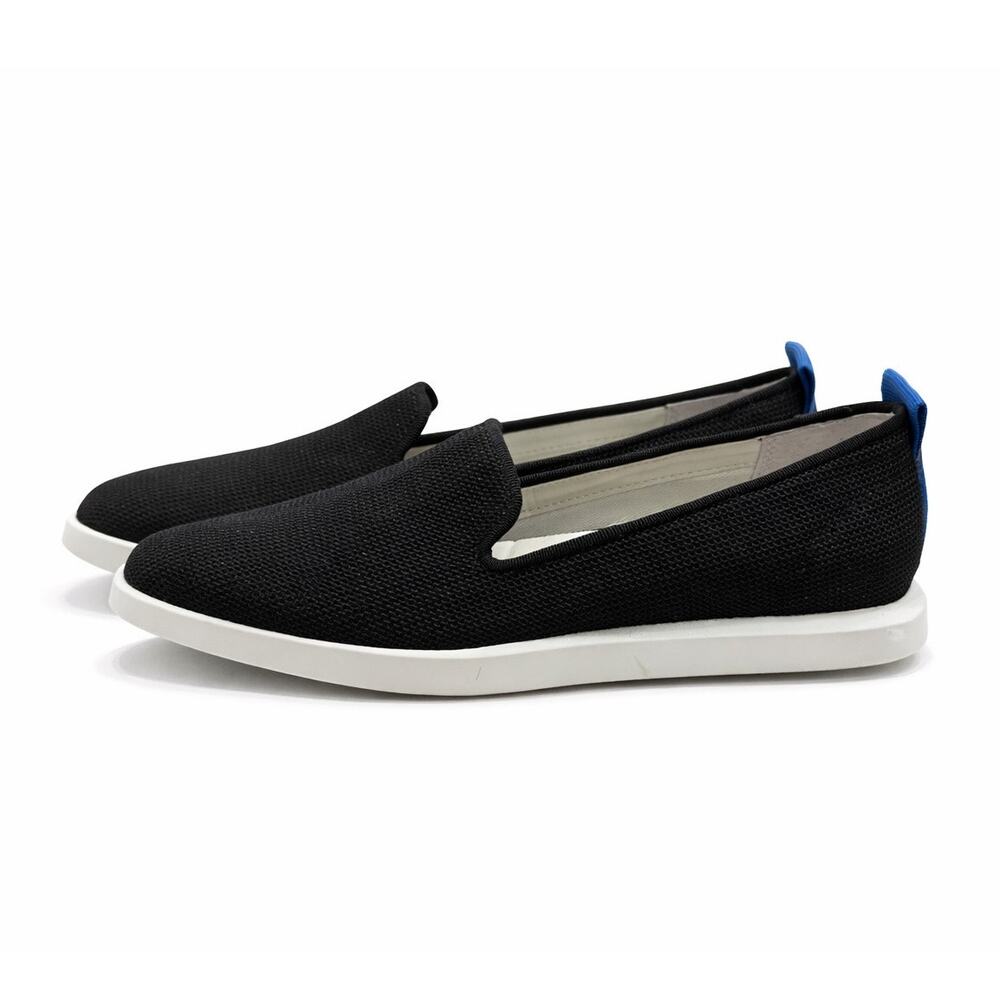 Franco Sarto Black Knit Slip On Sneakers Women’s Size 5 White Sole Comfort Flats
